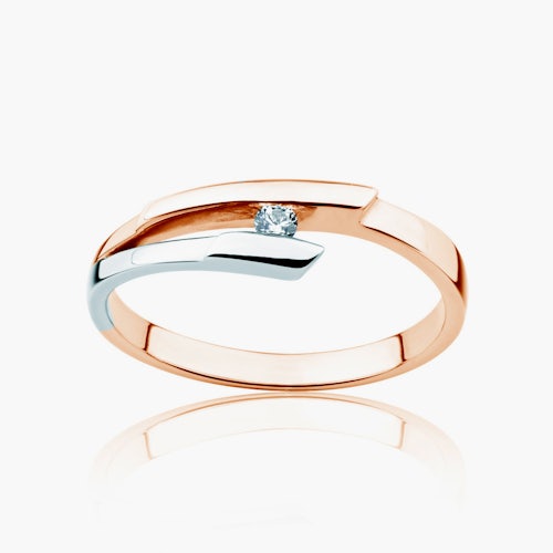 Pierścionek zaręczynowy Minimalism: dwukolorowe złoto, z diamentem